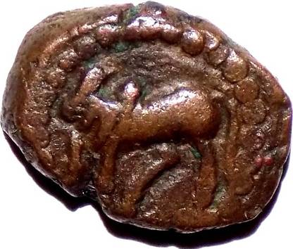 Hariom NAGAS OF NARVAR GANPATI NAGA 3RD CENTURY 1/2 KAKINI COPPER COIN - WT. 1.10 GRAM Ancient Coin Collection
