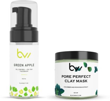 blacnwhit Green Apple Facewash and Pore Perfect Clay Mask for Smooth and Glowing Skin