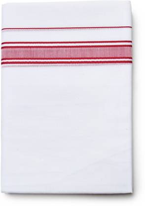 Vairavaa Tex 2.00'Meter Tamil Nadu Parambariya Veshti With Red Border Solid, Woven Men Dhoti