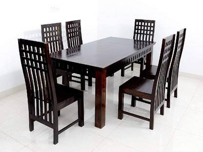 royal home Deco 6 seater dining table, Long Back Dining Set, Natural Color, Smooth Edges Solid Wood 6 Seater Dining Set