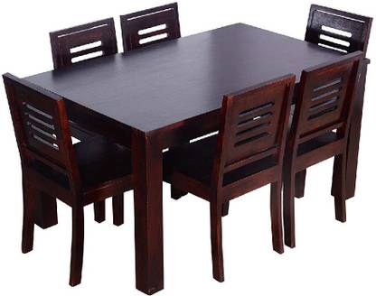 royal home Capsulic 6 seater dining table, Premium Polish, Natural Color, Smooth Edges Solid Wood 6 Seater Dining Set