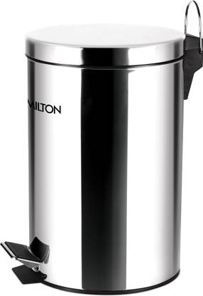 MILTON Steel Pedal Bin with Removable Inner Plastic Bin, 12 Litre, Silver Plastic, Steel Dustbin