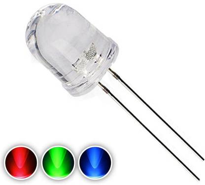 Wizzo (50 Pieces) 10mm Transparent RGB LED, 3V DC 2 Pin Multicolor Changing LED Electronic Components Electronic Hobby Kit