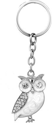 MeLANgE Elegant Owl Keychain/Keyring with Embedded Crystals Gift for Him, Her, Girl, Boy, BFF, Wife, etc (Material-Silver Plated, Color- Silver) Key Chain