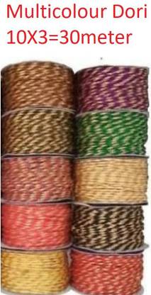DIARA Multicolour Dori with beautiful design. (pack of 10X3=30meter , Width=2mm) Dori for Blouse, Dress Designing, DIY Art and Craft (30 Mtr) Lace Reel