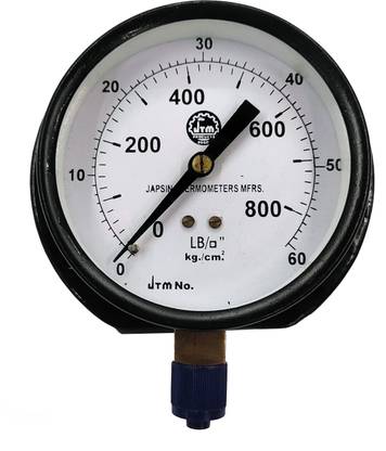 Japsin Dial Pressure Gauge 0-800 PSI, MS Body Dia 4", Bottom Connection Brass 3/8" BSP Ring Gauge