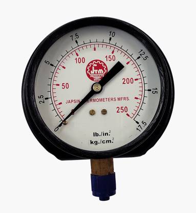 Japsin Dial Pressure Gauge 0-250 PSI, MS Body Dia 4", Bottom Connection Brass 3/8" BSP Ring Gauge
