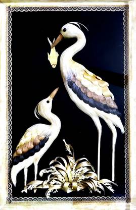 ABHRASRI CREATION Wall Decorate Handcraft Jute Art of Sarus Crane Bird in a Glass Frame 18"x12"