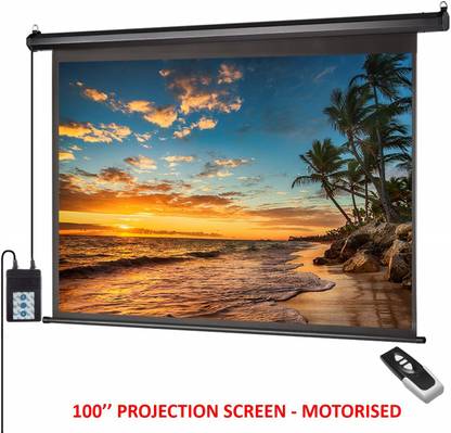 NP Tech 100 Inch Motorised Projector Screen Projector Screen (Width 213.36 cm x 152.4 cm Height)