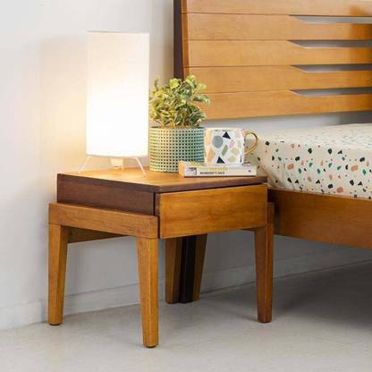 furbicle Terra Teak Finish Solid Wood Bedside Table Solid Wood Bedside Table