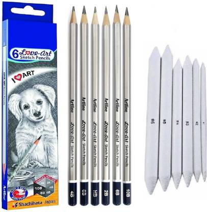 Definite Artline Set of 6 Love-Art Sketch Pencils + Blending/Smudging Stumps (Set of 6)