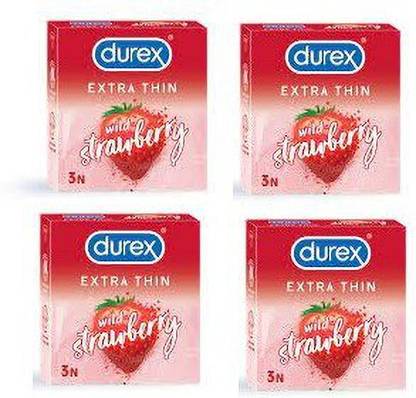 DUREX EXTRA THIN WILD STRAWBERRY 3N PACK OF 4 Condom