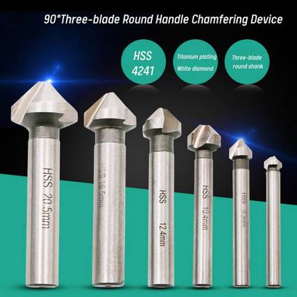 ATOZTOOLS 6PCS Round Shank 3 Flute 90 Degree HSS Chamfer Chamfering Cutter End Mill Tool Countersink Drill Bit Set 6.3-20.5MM