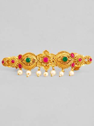 RUBANS 22K Gold Plated Handcrafted Pearl & Ruby Studded Hair Clip Hair Clip