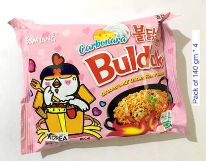 Samyang Buldak Carbonara Hot Chiken Flavor Ramen 140g * 4Pack(Imported) Instant Noodles Non-vegetarian