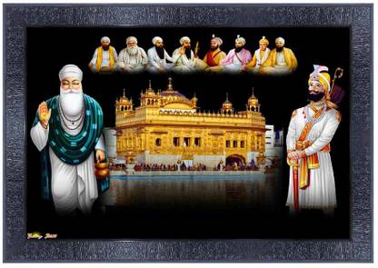 pnf Guru Nanak ten Guru Wood Frames with Acrylic Sheet (Glass)1107 Digital Reprint 14 inch x 10 inch Painting