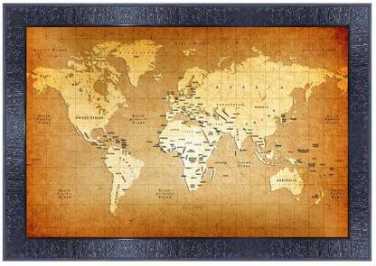 pnf Vintage world map art Wood Frames with Acrylic Sheet (Glass)28103 Digital Reprint 10 inch x 14 inch Painting