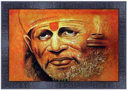 pnf Sai Baba Wood Frames with Acrylic Sheet (Glass)4644 Digital Reprint 35 inch x 10 inch Painting