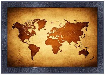 pnf World map art Wood Frames with Acrylic Sheet (Glass)11871 Digital Reprint 10 inch x 14 inch Painting