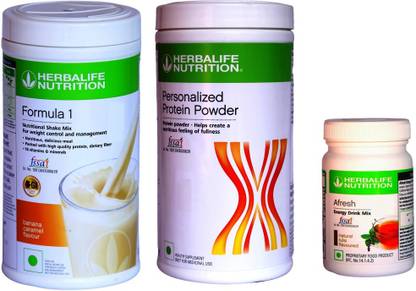 Herbalife Nutrition FORMULA 1SHAKE BANANA CARAME &PROTIEN POWDER 400 G AFRESH ENERGY DRINK TULSI Protein Shake