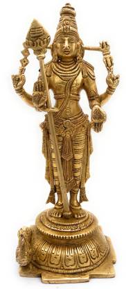 Bhunes Brass Lord Kartikeya Idol | Kartik Idol | Lord Karthikeyan Idol | Murugan Statue Decorative Showpiece  -  27 cm