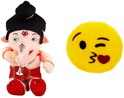 Happy Customer Bal ganesh ji with almost gift with shining emoji cushion  - 32 cm