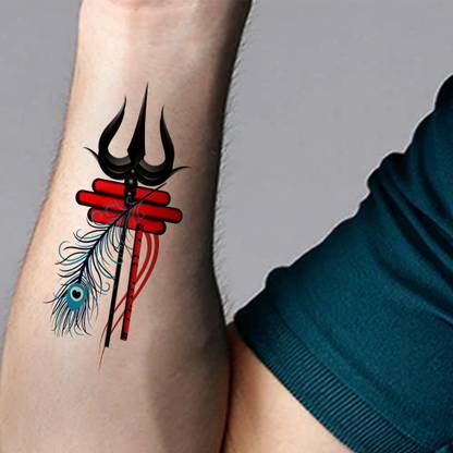 komstec Multicolor Trishul Tattoo Temporary Tattoo Stickers For Male And Female Tattoo