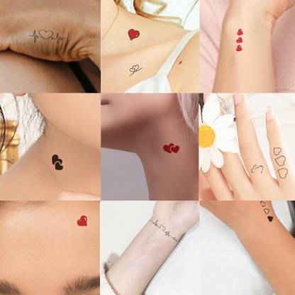 voorkoms Black Heart Line with Red Heart Tattoo Waterproof Temporary Body Tattoo