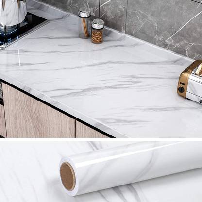 Amezia White High Gloss Marble Furniture Self Adhesive Wallpaper 200 x 61 cm