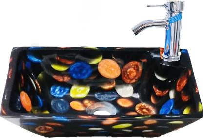CTM Resin 10x16 in Black Multi Color Wash Basin Wall Hung Basin