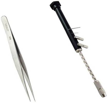 TOOLBUX Pack of 2 Items : Tweezer and PCB Mini Hand Drill
