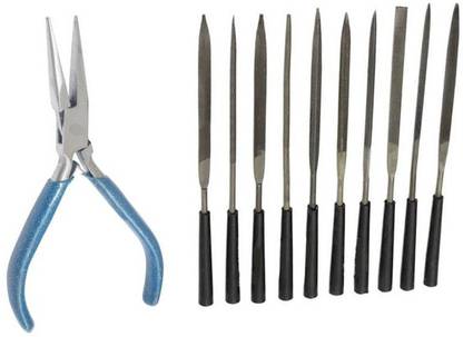 TOOLBUX Pack of 2 Items : Flat Nose and 10 Pc Needle File Set