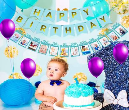 SV Traders Blue Bunting Banner+Blue 1-12 Months Blue Photo Banner