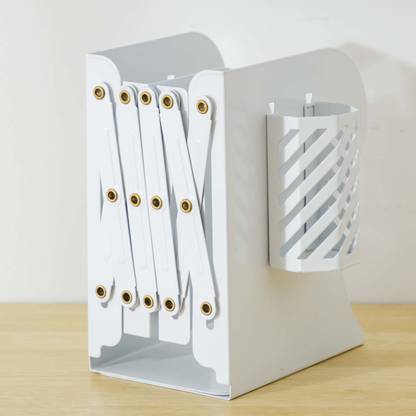 oddpod White Expandable Book Shelf XO with Pen Holder & Iron Book End