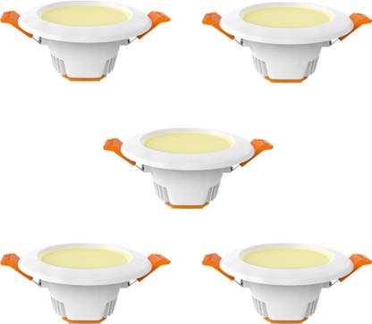 Fybros 6 Watt 80mm Cut Size Yellow F-Eco Ceiling Down Light 6w Round (Pack of 5) Recessed Ceiling Light Ceiling Lamp