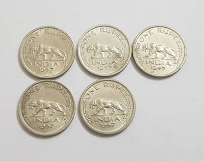 Eforest Rare 1 R s 1947 British India 5 UNC Coins Lot Medieval Coin Collection