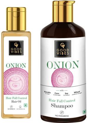 GOOD VIBES Onion Shampoo & Hair Oil Combo For Hairfall Control (Set of 2)