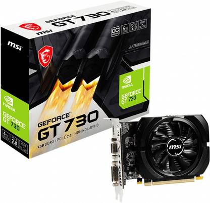 MSI GeForce GT 730 4GB DDR3 OCV1 GRAPHIC CARD GDDR3 4 GB NVIDIA Chipset 64 bit 1006 MHz Graphics Card