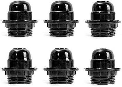 Ahuja International E-27 Holders with Ring (Screw Type), Black, Lamp Shade Holder, Pack of 6 Plastic, Ceramic Light Socket