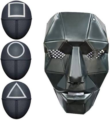 HALO NATION Squid Game Mask Pack of 4 Mask- Circle + Triangle + Square + Frontman Masked Man Party Mask
