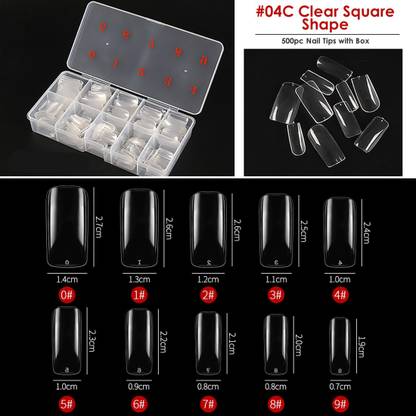 Gleevia Artificial Unbreakable Clear Square Nail Tips Finger Nail Extension 500pc/Box Clear