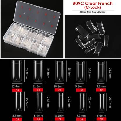 Gleevia Artificial Unbreakable Clear French Nail Tips Finger Nail Extension 500pc/Box Clear