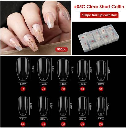 Gleevia Artificial Unbreakable Clear Short Coffin Nail Tips Finger Nail Extension 500Box Clear