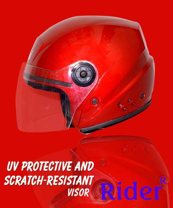 RIDER Open Face ISI Certified Red Helmet Motorbike Helmet