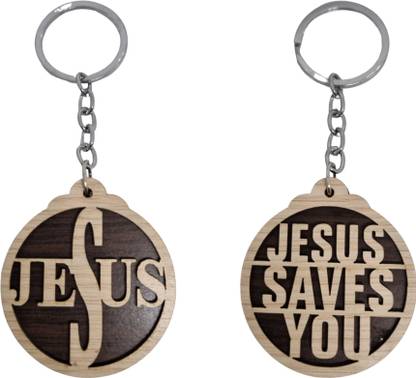 BLESSINGS Set Of 2 Jesus Wooden Key Chain