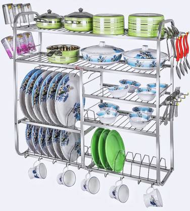 AVAIL Utensil Kitchen Rack Steel 5 Shelf Dish Rack | Modular Kitchen Utensils Rack | 32 Inch (H) x 30 Inch (L) | Stainless Steel Kitchen Rack (Steel)