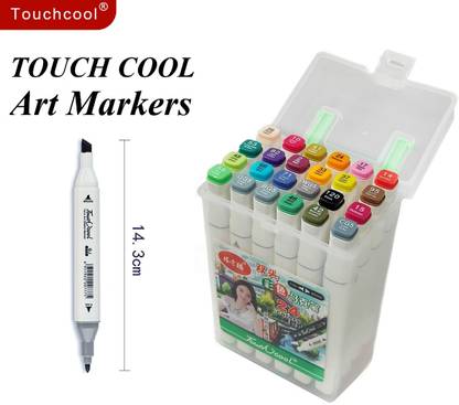 TouchCool Touch Cool White Body Dual Tip Art Marker Highlighter Pen Set- Fine and Chisel Tips, 24 Colors Artist Highlighter Markers Ideal for Manga and Impressions for Students, Artists, Cartoonists