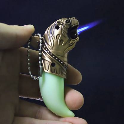 FITUP ™ Metal Teeth Lion Butane Gas Riffilable System PocketSize Lighter Color Golden Pocket Lighter