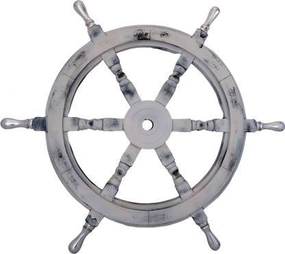 Shoptreed Nautical 24" White Wooden Ship Wheel with Aluminium Handle, Home Wall Décor