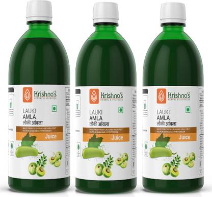 Krishna's Herbal & Ayurveda Lauki Amla Juice | Helps Manage Blood Sugar and Weight | Boosts Metabolism and Improves Digestion | Pack of 3 | 500 ml Each